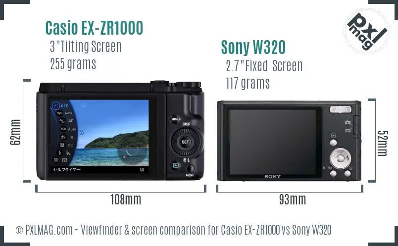 Casio EX-ZR1000 vs Sony W320 Screen and Viewfinder comparison