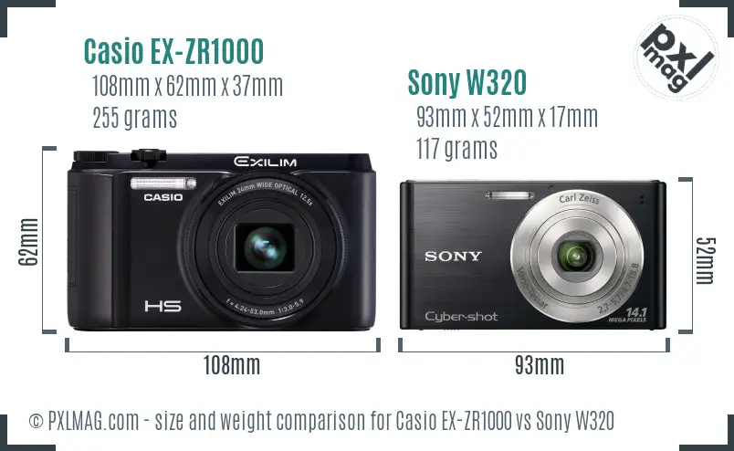 Casio EX-ZR1000 vs Sony W320 size comparison