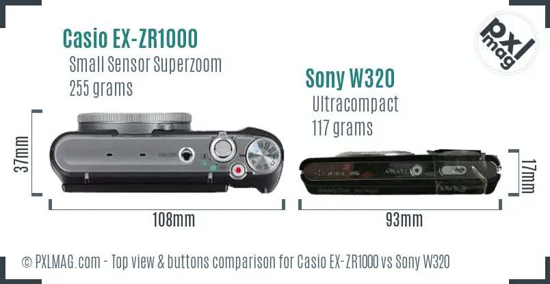 Casio EX-ZR1000 vs Sony W320 top view buttons comparison