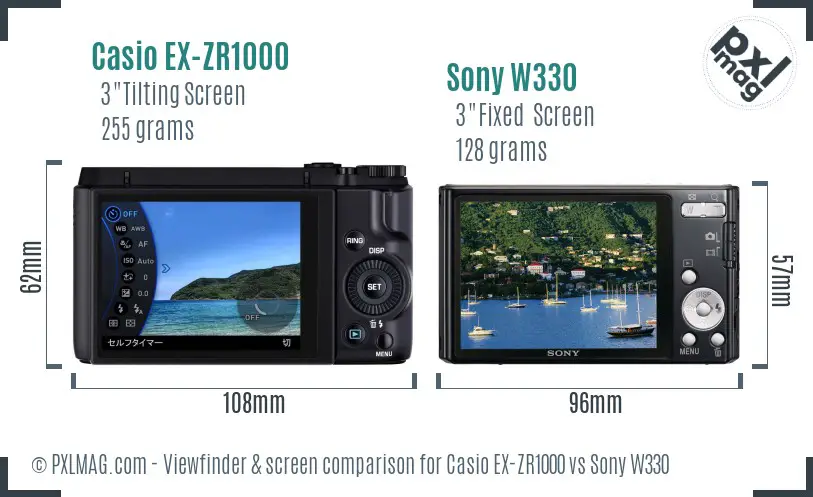 Casio EX-ZR1000 vs Sony W330 Screen and Viewfinder comparison Casio EX-ZR1000 vs Sony W330 Screen and Viewfinder comparison