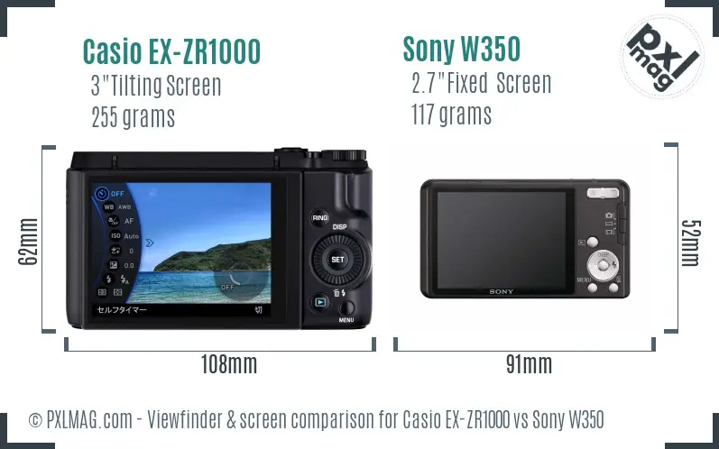 Casio EX-ZR1000 vs Sony W350 Screen and Viewfinder comparison Casio EX-ZR1000 vs Sony W350 Screen and Viewfinder comparison