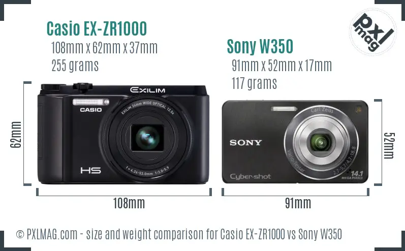 Casio EX-ZR1000 vs Sony W350 size comparison Casio EX-ZR1000 vs Sony W350 size comparison
