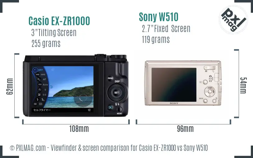 Casio EX-ZR1000 vs Sony W510 Screen and Viewfinder comparison Casio EX-ZR1000 vs Sony W510 Screen and Viewfinder comparison