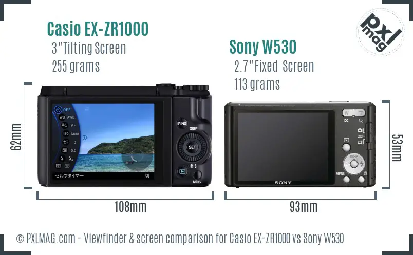 Casio EX-ZR1000 vs Sony W530 Screen and Viewfinder comparison Casio EX-ZR1000 vs Sony W530 Screen and Viewfinder comparison