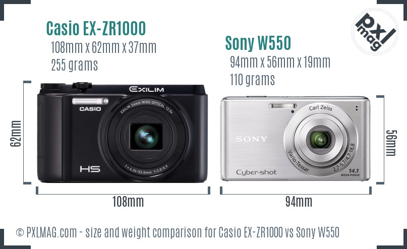 Casio EX-ZR1000 vs Sony W550 size comparison