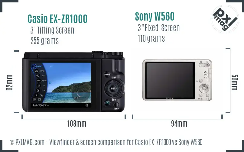 Casio EX-ZR1000 vs Sony W560 Screen and Viewfinder comparison Casio EX-ZR1000 vs Sony W560 Screen and Viewfinder comparison