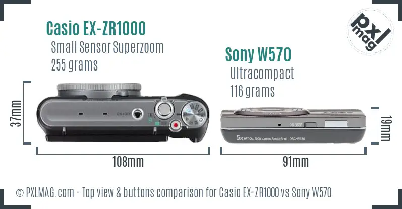 Casio EX-ZR1000 vs Sony W570 top view buttons comparison
