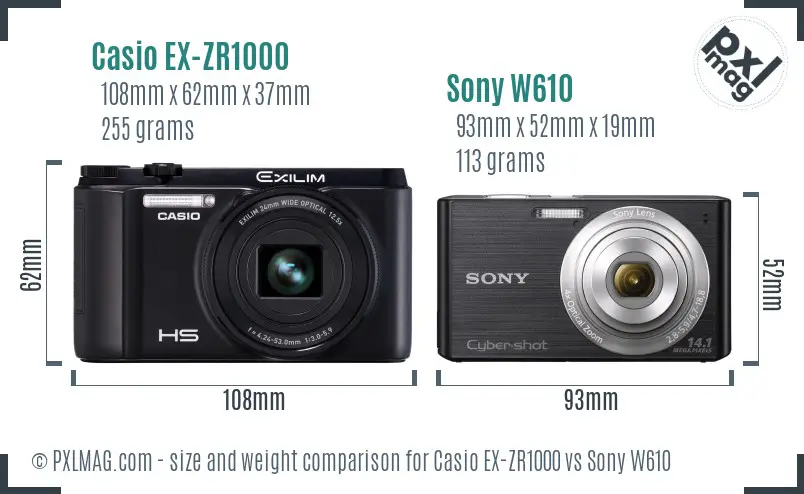 Casio EX-ZR1000 vs Sony W610 size comparison