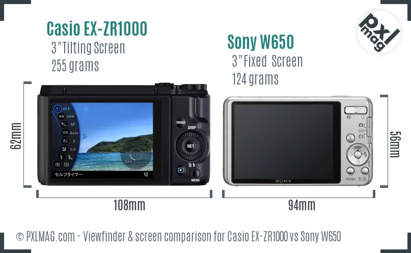 Casio EX-ZR1000 vs Sony W650 Screen and Viewfinder comparison