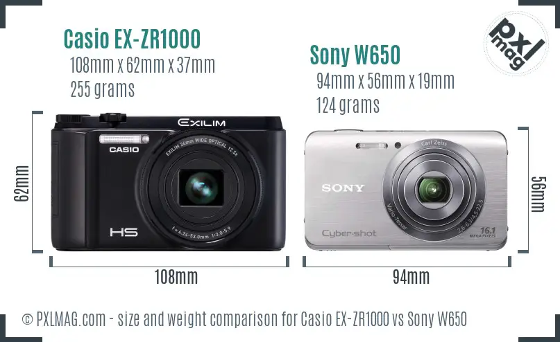 Casio EX-ZR1000 vs Sony W650 size comparison