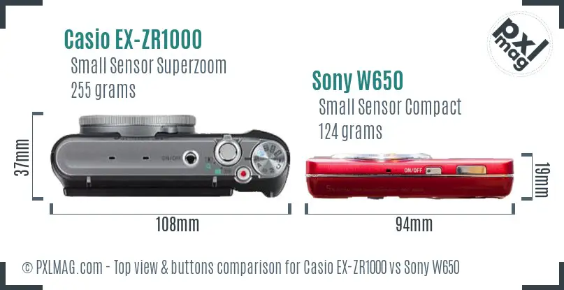 Casio EX-ZR1000 vs Sony W650 top view buttons comparison