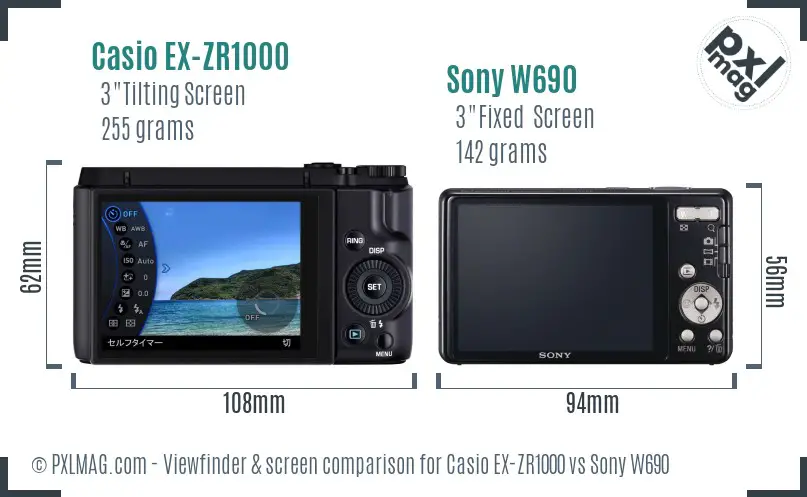 Casio EX-ZR1000 vs Sony W690 Screen and Viewfinder comparison