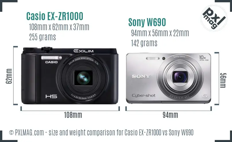 Casio EX-ZR1000 vs Sony W690 size comparison