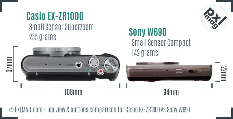 Casio EX-ZR1000 vs Sony W690 top view buttons comparison