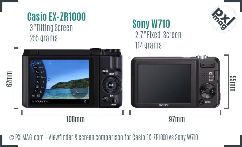 Casio EX-ZR1000 vs Sony W710 Screen and Viewfinder comparison