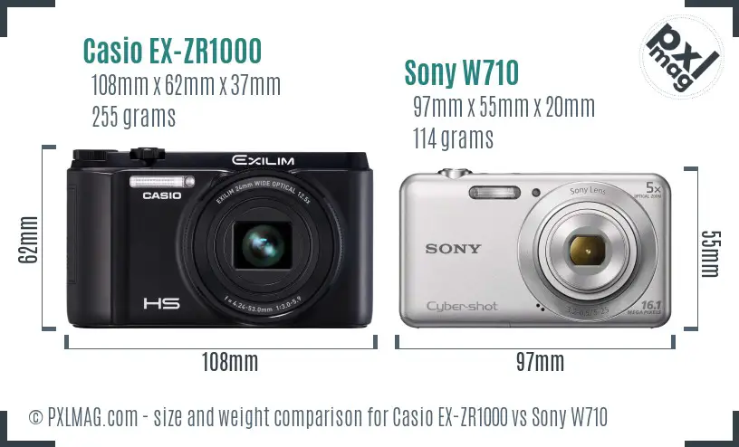 Casio EX-ZR1000 vs Sony W710 size comparison