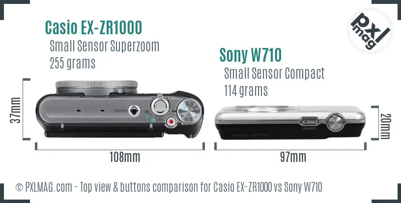 Casio EX-ZR1000 vs Sony W710 top view buttons comparison