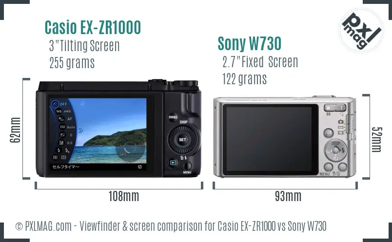 Casio EX-ZR1000 vs Sony W730 Screen and Viewfinder comparison