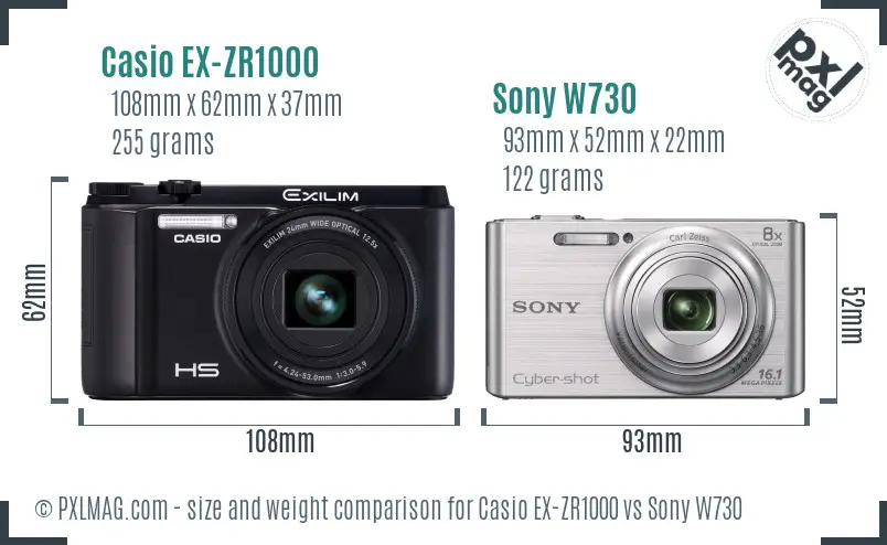 Casio EX-ZR1000 vs Sony W730 size comparison