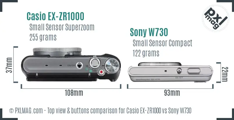 Casio EX-ZR1000 vs Sony W730 top view buttons comparison