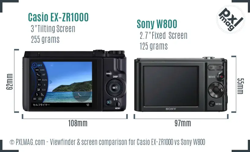 Casio EX-ZR1000 vs Sony W800 Screen and Viewfinder comparison