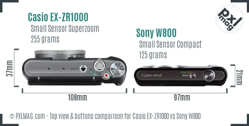 Casio EX-ZR1000 vs Sony W800 top view buttons comparison
