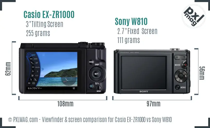 Casio EX-ZR1000 vs Sony W810 Screen and Viewfinder comparison
