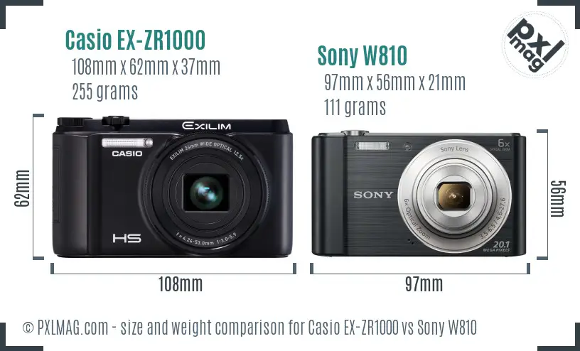 Casio EX-ZR1000 vs Sony W810 size comparison