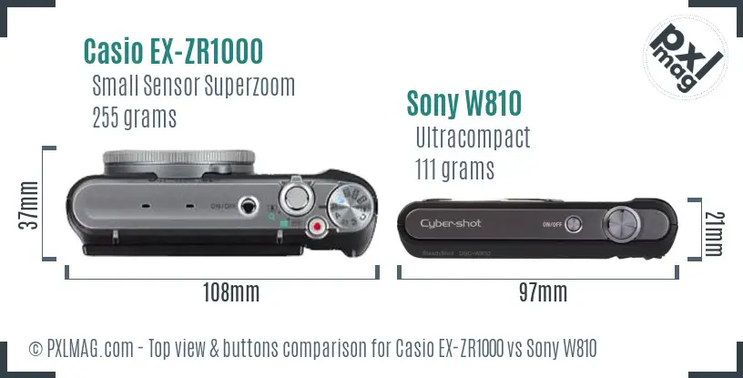Casio EX-ZR1000 vs Sony W810 top view buttons comparison