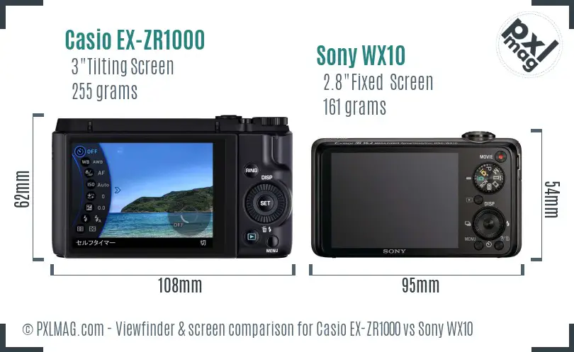 Casio EX-ZR1000 vs Sony WX10 Screen and Viewfinder comparison