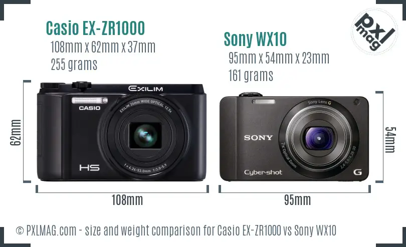 Casio EX-ZR1000 vs Sony WX10 size comparison