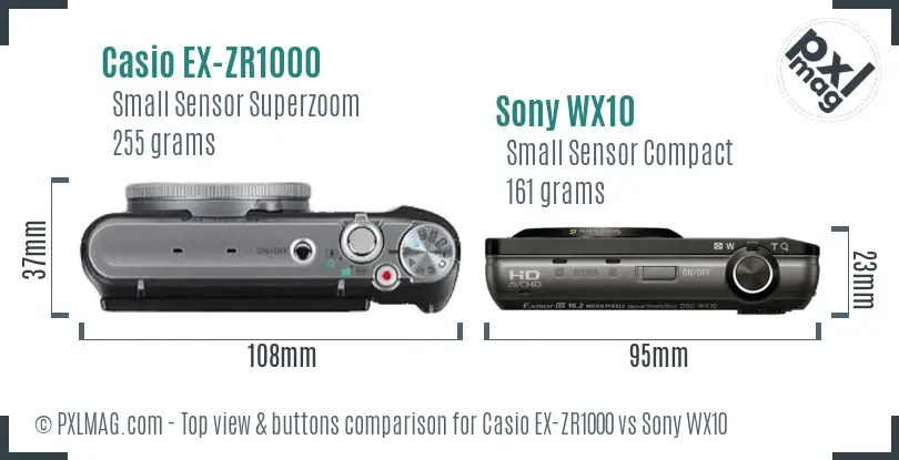 Casio EX-ZR1000 vs Sony WX10 top view buttons comparison
