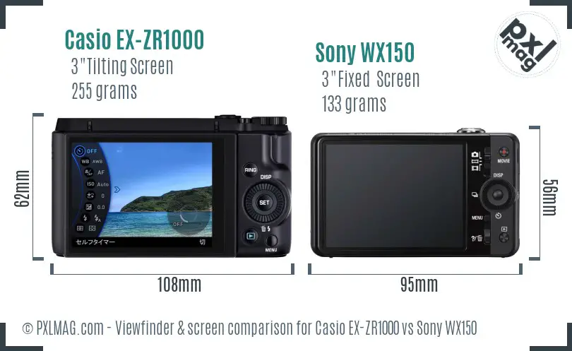 Casio EX-ZR1000 vs Sony WX150 Screen and Viewfinder comparison