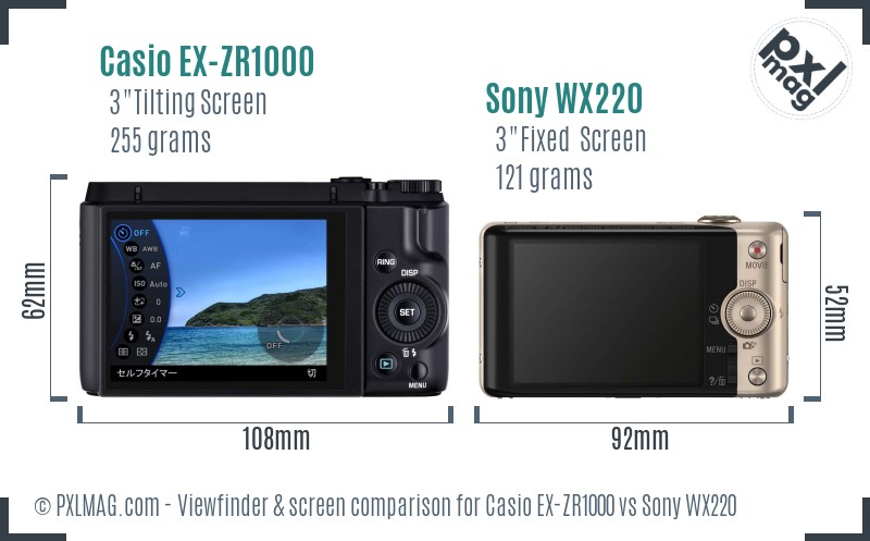 Casio EX-ZR1000 vs Sony WX220 Screen and Viewfinder comparison