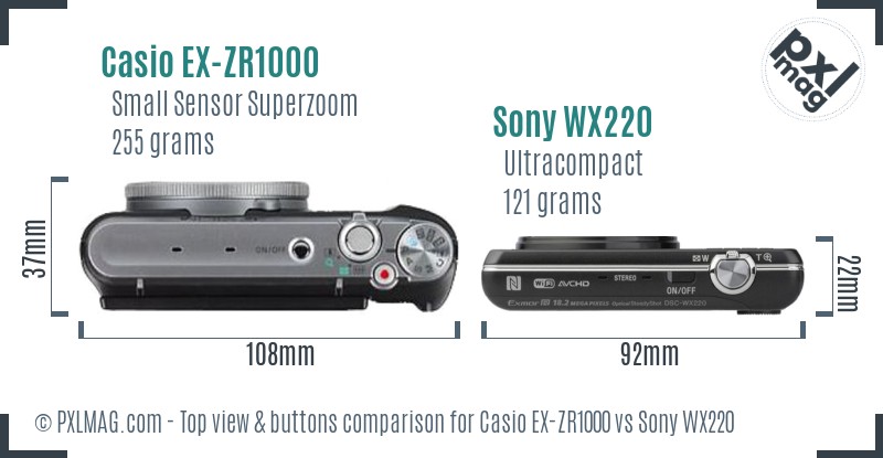 Casio EX-ZR1000 vs Sony WX220 top view buttons comparison