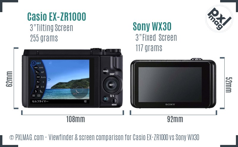 Casio EX-ZR1000 vs Sony WX30 Screen and Viewfinder comparison