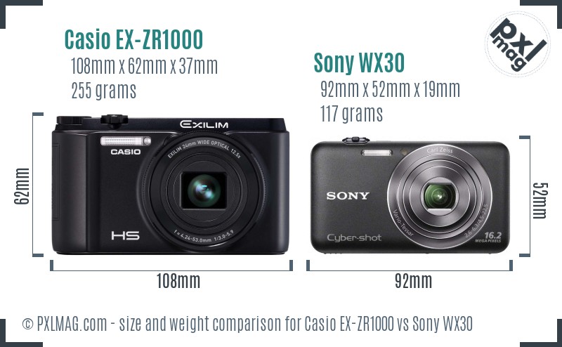 Casio EX-ZR1000 vs Sony WX30 size comparison