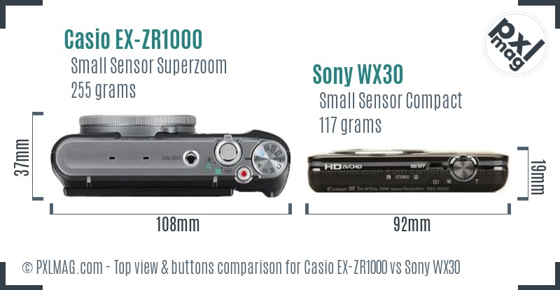 Casio EX-ZR1000 vs Sony WX30 top view buttons comparison