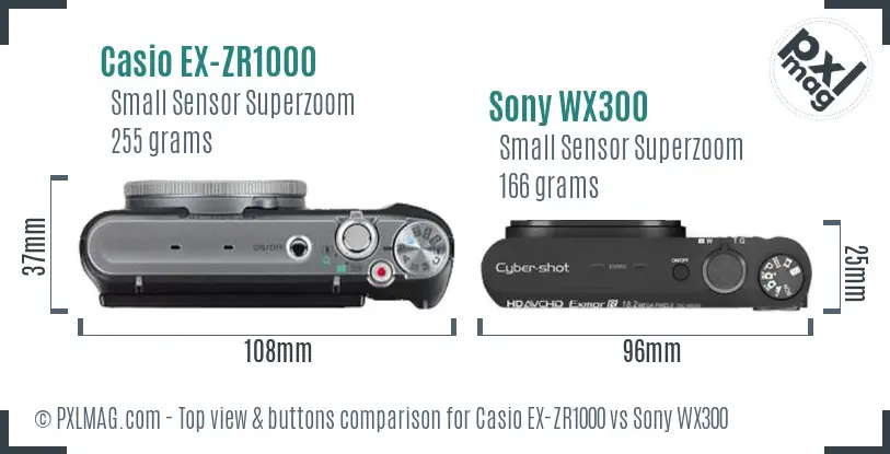 Casio EX-ZR1000 vs Sony WX300 top view buttons comparison Casio EX-ZR1000 vs Sony WX300 top view buttons comparison