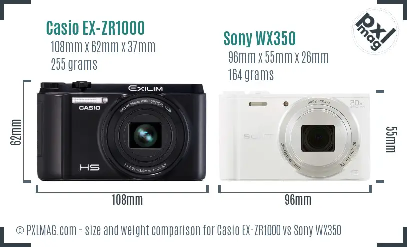 Casio EX-ZR1000 vs Sony WX350 size comparison