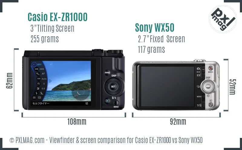 Casio EX-ZR1000 vs Sony WX50 Screen and Viewfinder comparison