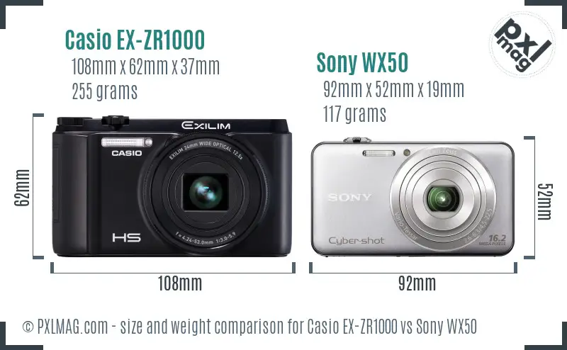 Casio EX-ZR1000 vs Sony WX50 size comparison