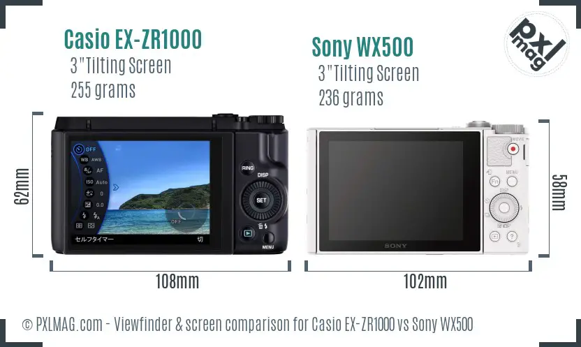 Casio EX-ZR1000 vs Sony WX500 Screen and Viewfinder comparison