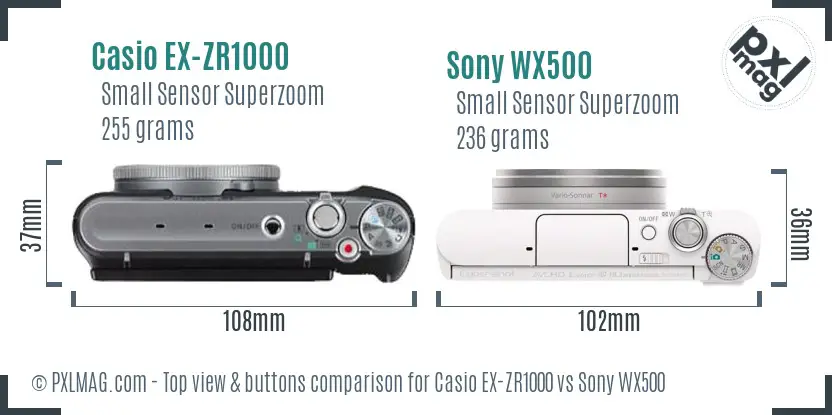 Casio EX-ZR1000 vs Sony WX500 top view buttons comparison