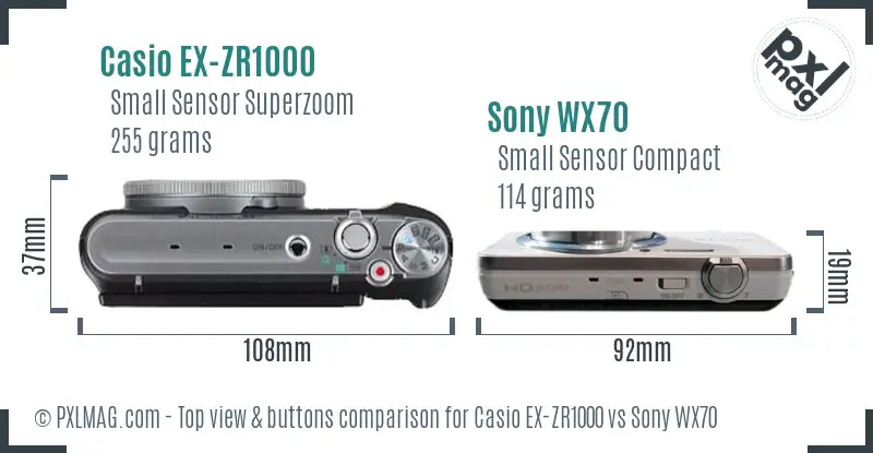 Casio EX-ZR1000 vs Sony WX70 top view buttons comparison