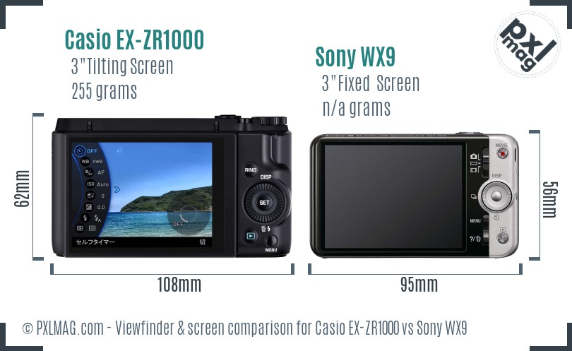 Casio EX-ZR1000 vs Sony WX9 Screen and Viewfinder comparison
