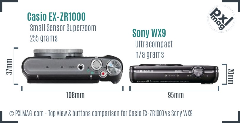 Casio EX-ZR1000 vs Sony WX9 top view buttons comparison