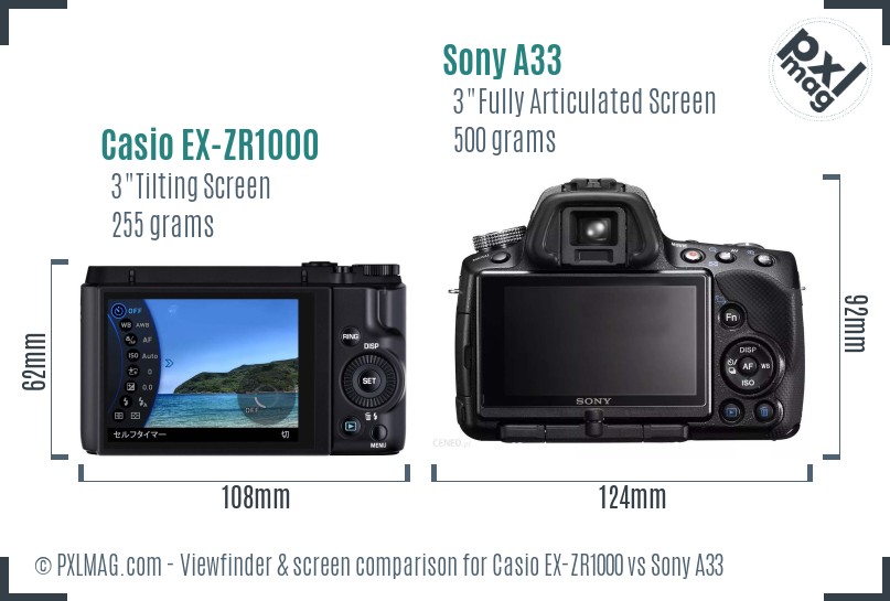 Casio EX-ZR1000 vs Sony A33 Screen and Viewfinder comparison