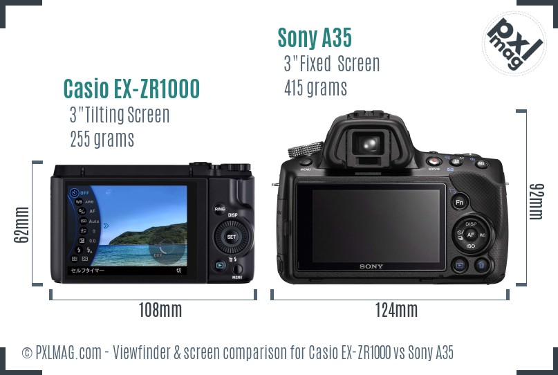 Casio EX-ZR1000 vs Sony A35 Screen and Viewfinder comparison