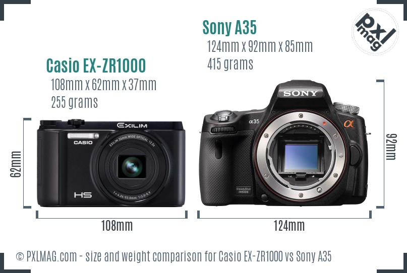 Casio EX-ZR1000 vs Sony A35 size comparison